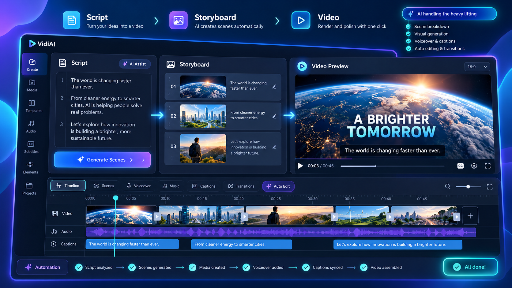 AI video workflow concept with script and storyboard panels